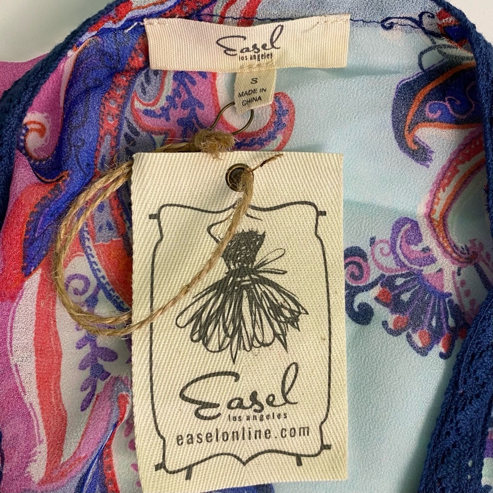 Easel Los Angeles Small Paisley Kimono Cardigan Blue Purple Red Tassels Boho - Picture 5 of 10